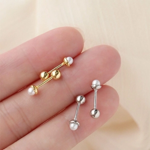 Minimalist Small Artificial Pearl Stud Earrings With Copper Screw Back Sleep Safe Delicate Jewelry For Women
