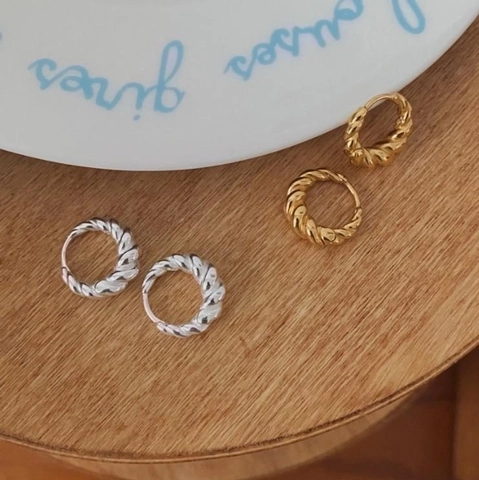 Orecchini A Cerchio Intrecciati Argento Sterling 925 Placcato Oro 18K Spirale Per Donna Gioielli Minimalisti