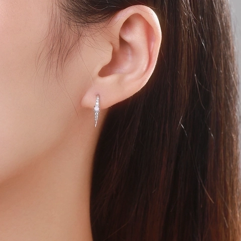 Minimalist 925 Sterling Silver Hook Earrings Fashionable Geometric Light Blue Round Zircon Inlaid Elegant For Women