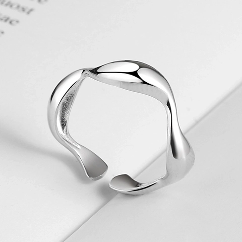 Minimalist Irregular Wave Open Ring Liquid Metal Style Adjustable Smooth Copper Jewelry For Women