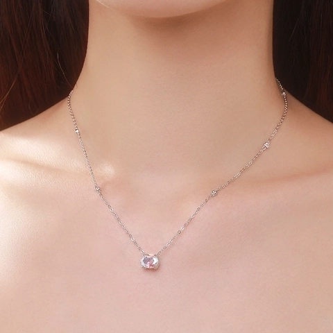 Collana In Argento Sterling 925 Per Donna Con Pendente Tondo In Zirconia Cubica Colorata Gemma Arcobaleno Catena Regolabile