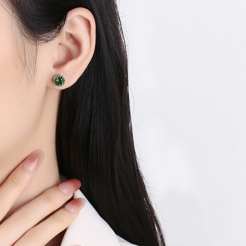 Pendientes De Botón De Circón Verde Esmeralda Retro Francés Con Poste De Plata De Ley 925 Flor De Cruz Pequeña Mujer