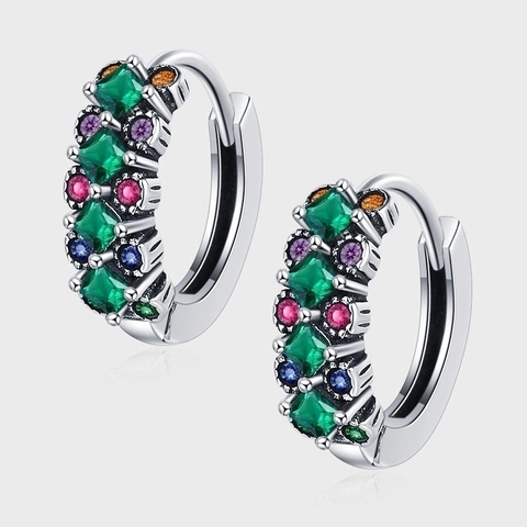 Lussuosi Orecchini a Cerchio Huggie in Argento Sterling S925 con Fiori in Zirconia Multicolore Orecchini in Cristallo Geometrico per Donna