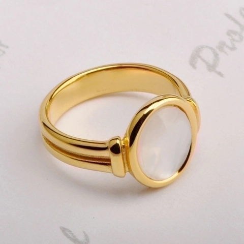 Ovalen Witte Kunstparelmoer Schelp Ring Titanium Staal 18K Verguld Romeinse Stijl Sieraden Voor Dames