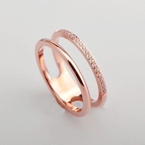 Double Layer Titanium Steel Ring With Micro Pave Cubic Zirconia Elegant Hollow Band Jewelry For Women