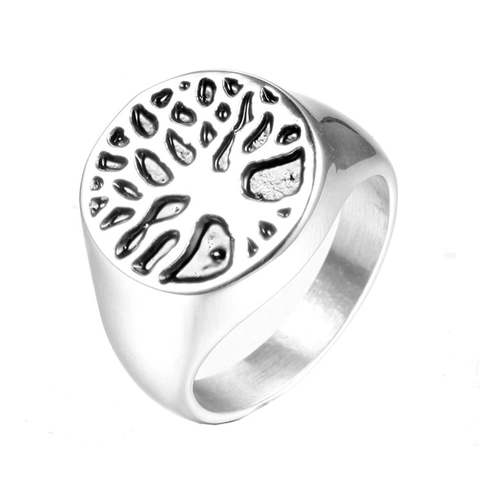 Anillo De Sello Árbol De La Vida Acero Inoxidable Pulido Cepillado Patrón Relieve Moda Joyería Vintage Para Hombres Mujeres
