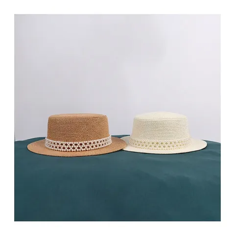Eleganter Französischer Strohhut Mit Perlen Für Damen Sommer Sonnenschutz Breite Krempe Strandurlaub Flacher Deckel Strohhut