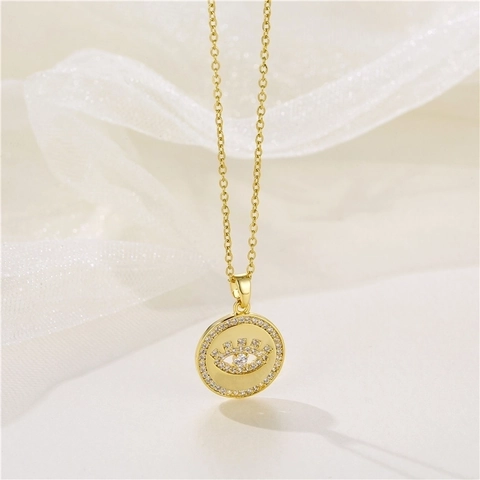 Türkische Evil Eye Anhänger Halskette Edelstahl Vergoldet Zirkonia Runde Geometrische Charm Schmuck Damen