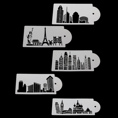 Stencil Per Torte Architettura Monumenti Mondiali Modelli Da Forno Cavi In Plastica Flessibile Strumenti Decorativi Fai Da Te