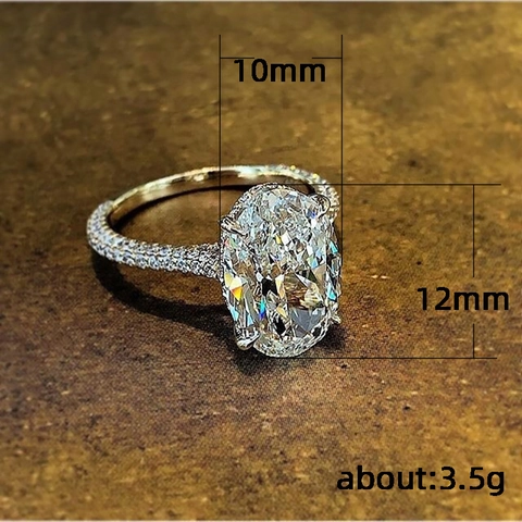 Elegant Women Ring Large Oval Cubic Zirconia Copper White Gold Plated Pavé Setting Simple Jewelry Accessory