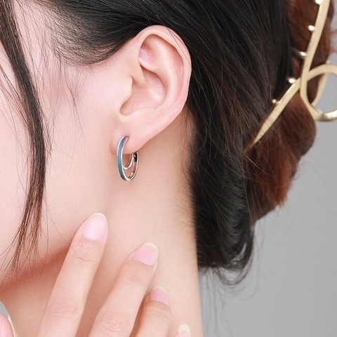 Geometrische Dubbele Laag C-Vorm Hoop Oorbellen 925 Sterling Zilver Met Zirkonia Email Kleurrijke Minimalistische Sieraden Dames