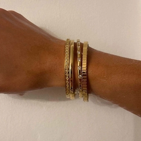 Bracciale Rigido Acciaio Titanio Placcato Oro 18K Design Stella Zirconi Manchette Gioielli Minimalisti Donne