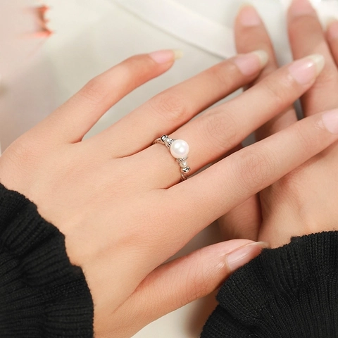 925 Sterlingsilber Künstliche Perle Ring Elegant Vintage Gedrehte Seil Geometrischer Ring Für Damen Schmuck Geschenk