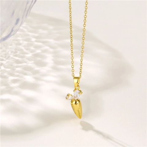 Carrot Pendant Necklace Stainless Steel Gold Plated Zircon Small Cute Minimalist Jewelry For Women Girls