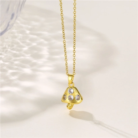 Collar Con Colgante De Champiñón Acero Inoxidable Chapado En Oro Al Vacío Con Circonita Joyería De Moda Para Mujer