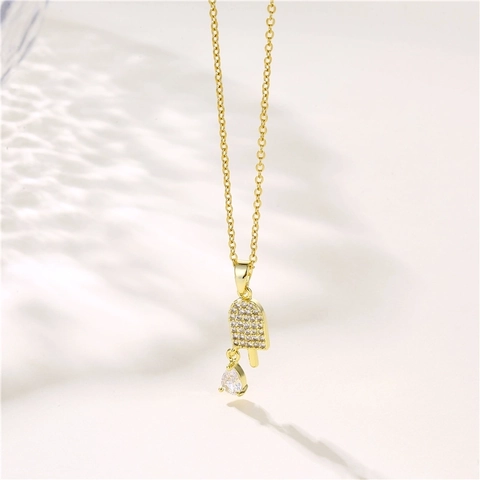 Collana Con Ciondolo A Forma Di Gelato Acciaio Inossidabile Zircone Placcato Oro Gioielli Estivi Per Donna