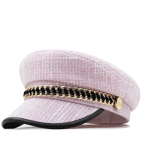 Vintage Tweed Newsboy Cap Damen Kettendeko Flache Baskenmütze Militärstil Gewebte Baumwollmischung Casual Mode Malermütze