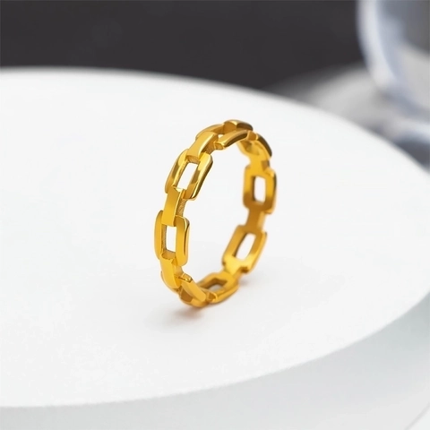 Minimalist Titanium Steel Hollow Chain Ring For Women Men 18K Gold Plated Geometric Open Link Finger Ring Street Jewelry