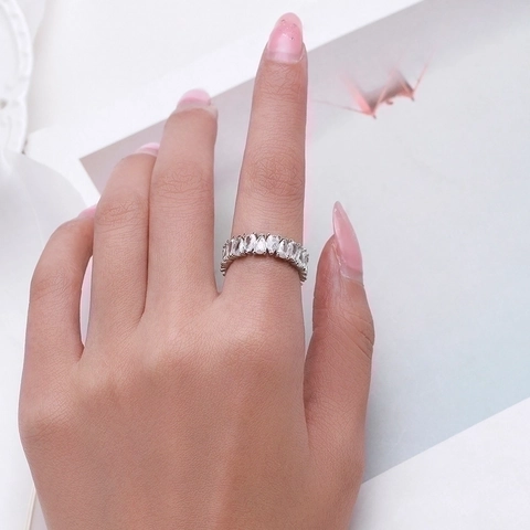 Anello Eternity Con Zirconia Cubica Taglio A Pera Argento Sterling 925 Goccia D'Acqua Pavé Lucido Gioielli Per Donne