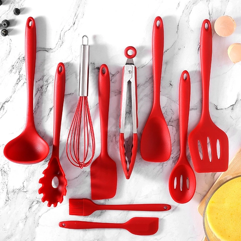 Silicone Kitchen Utensils Heat Resistant Non-Stick Cooking Baking Spatula Ladle Whisk Tongs Brush Tools Colorful