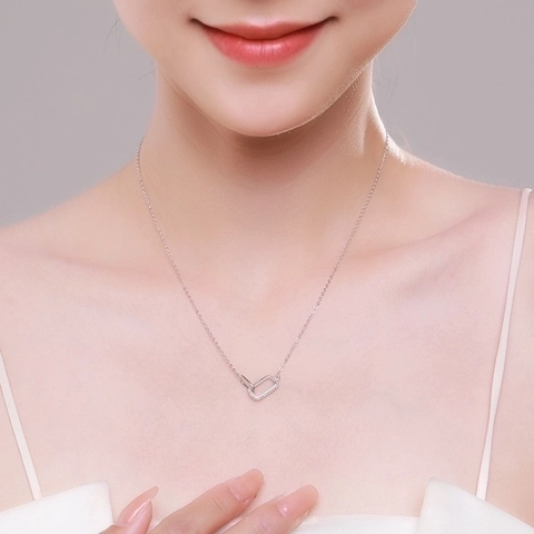 Halskette Aus 925 Sterling Silber Ineinandergreifender Doppelter Rechteckiger Anhänger Zirkon Minimalistischer Schmuck