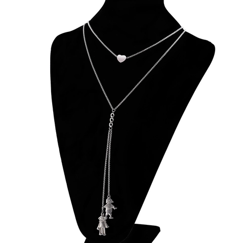 Double Layer Necklace Stainless Steel Heart And Character Pendants Minimalist Long Y Chain Fashion Jewelry For Women