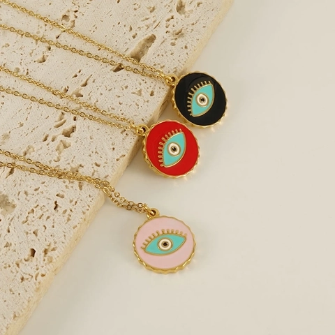 Evil Eye Anhänger Halskette Edelstahl 18K Vergoldet Emaille Runde Türkische Augen Schlüsselbein Kette Schmuck Damen