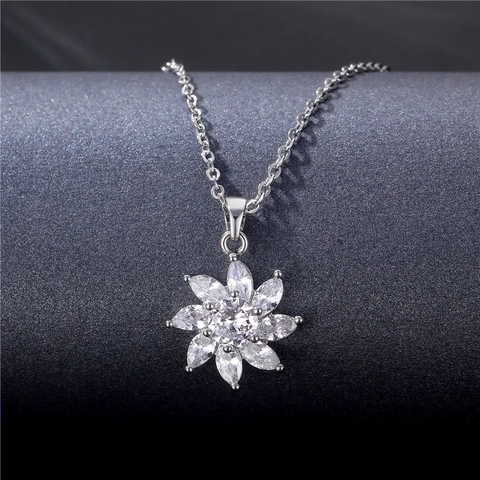 Elegant Flower Pendant Necklace Titanium Steel Copper With Sparkly Zircon Korean Style Minimalist Jewelry For Women