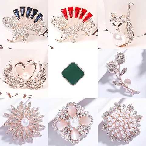 Elegante Spilla In Lega Con Strass Zirconi E Künstliche Perle Sintetiche Forma Floreale Animale Per Gioielli Donna