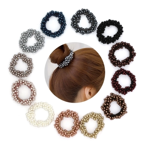 Elastici per Capelli in Perle Artificiali Fatti a Mano per Donna Stile Coreano Fasce per Capelli a Maglia Elastica Scrunchies alla Moda