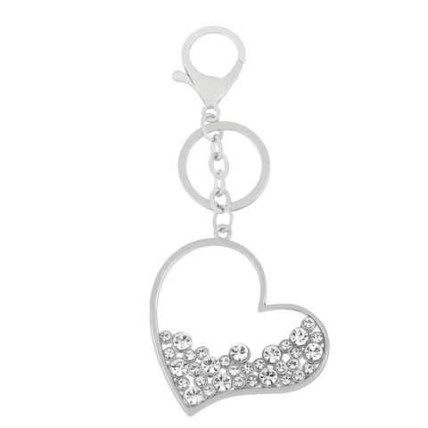 Porte-clés En Forme De Cœur Alliage Métallique Strass Charme De Sac Pendentif Creux Brillant Pour Femmes