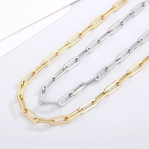 Paperclip Chain Necklace Bracelet Stainless Steel Geometric Double Lobster Clasp Minimalist Punk Fashion Jewelry For Men Women