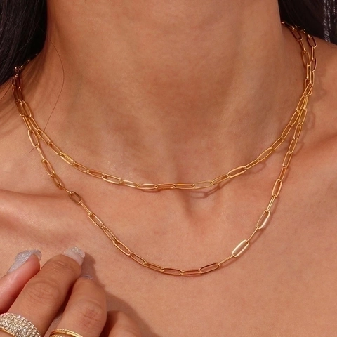 Set Di Gioielli Minimalisti In Acciaio Inossidabile Placcato Oro 18K Collana Bracciale Catena A Graffetta Accessori Donna