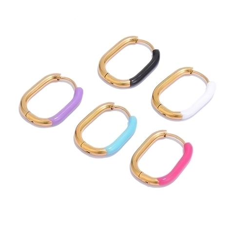 Stainless Steel U-Shaped Hoop Earrings Enamel Drip Oil Oval Huggie Vintage French Style Minimalist Fashion Jewelry For Women