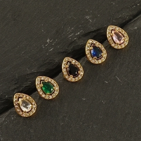 Wassertropfen Ohrstecker Edelstahl 18K Vergoldet Bunte Zirkonia Halo Wassertropfen Modeschmuck Frauen Geschenk