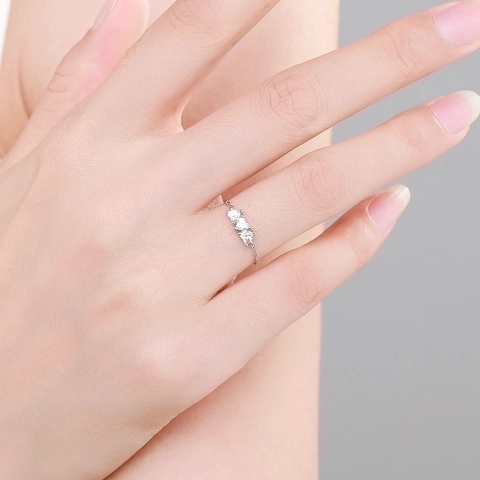 Anello a Catena in Argento Sterling S925 Con Tre Cuori in Strass per Donna Minimalista Regolabile Gioielli Dolci