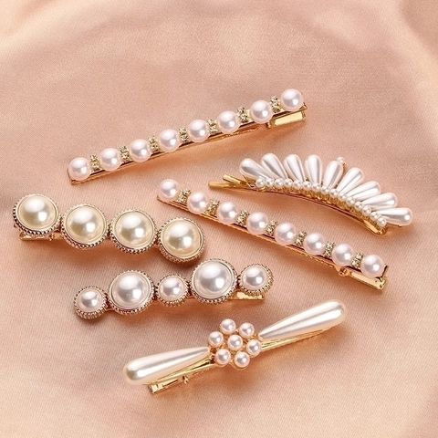 Elegant Faux Artificial Pearl Hair Clips Alloy Rhinestone Crown Flower Barrettes Korean Style Hairpins For Women And Girls