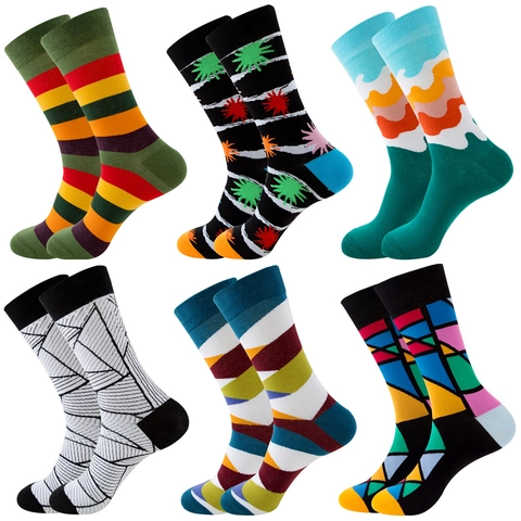 Unisex Cotton Blend Crew Socks With Geometric Striped Abstract Art Patterns Trendy Streetwear Casual Mid Calf Hosiery