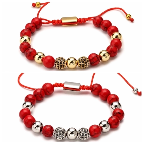Natural Stone Beaded Bracelet Adjustable Braided Rope Zircon Crown Charm Handmade Jewelry Gift For Men Women