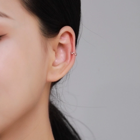 Pendientes Ear Cuffs De Plata De Ley 925 Con Ondas Zigzag Joyería Geométrica Pulida Sin Perforación Para Mujeres