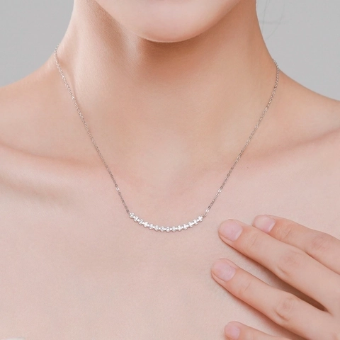 925 Sterling Silber Halskette Smile Curved Bar Pave Zirkonia Minimalistischer Schmuck Frauen Einfache Schlüsselbeinkette