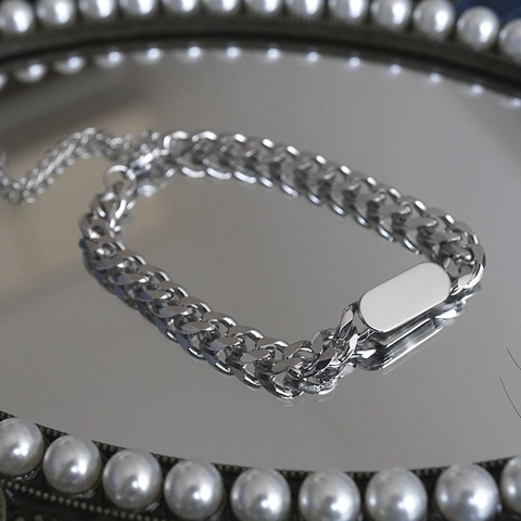 Bracciale A Catena Cubana In Acciaio Inossidabile Con Piastrina Rettangolare Liscia Gioielli Stile Hip Hop Punk Da Uomo