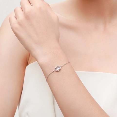 Pulsera De Piedra De Luna Plata De Ley 925 Ajustable Oval Circonia Joyería Elegante Para Mujer