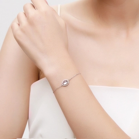 Bracciale Halo Pietra Di Luna Argento Sterling 925 Pietra Preziosa Ovale Catena Regolabile Gioielli Eleganti Da Donna