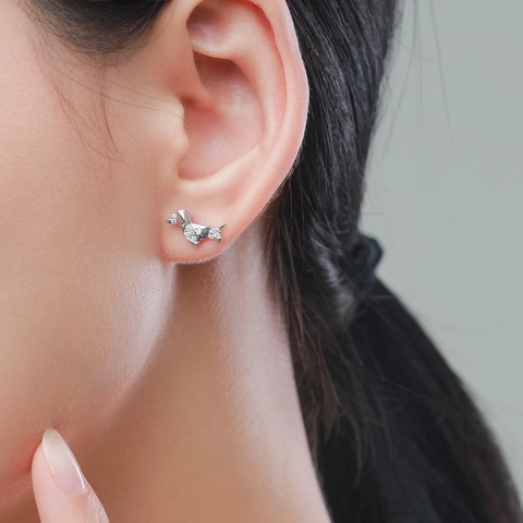 Origami Dachshund Dog Stud Earrings 925 Sterling Silver Inlaid Zirconia Animal Puppy Fine Jewelry Gift For Women Girl