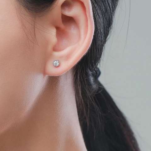 Knopoorbellen Ronde Zirkonia 925 Sterling Zilveren Oorbelpost Milgrain Rand Minimalistische Elegante Sieraden Vrouwen