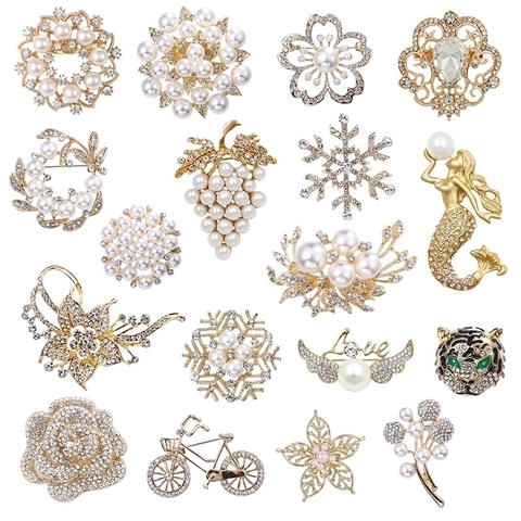 Alloy Flower Brooch With Faux Artificial Pearl And Rhinestone Elegant Vintage Jewelry For Women