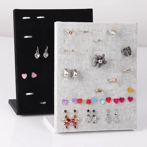 Velvet Linen Ring Earring Display Stand Rack Multi Slot L-Shaped Jewelry Organizer For Shop Retail And Home Storage