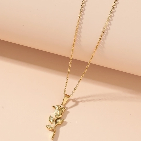 Rozenbloem Hanger Ketting Roestvrij Staal Titanium Staal Goud Verguld Minimalistische Sleutelbeinketting Voor Dames