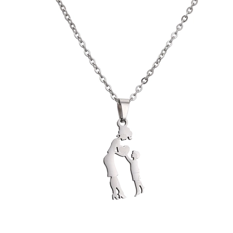 Collana Con Pendente Madre Figlio In Acciaio Inossidabile Gioielli Silhouette Famiglia Cuore Regalo Per Donna